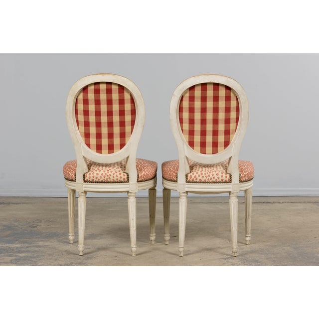 Off-white Antique French Louis XVI Style Painted Dining Chairs W/ Leopard Jacquard - Set of 6 For Sale - Image 8 of 18