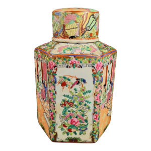 Antique Chinese Export Porcelain Hexagonal Lidded Ginger Jar – Famille Rose