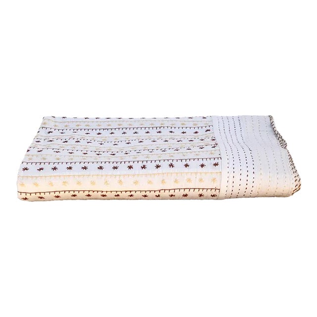 Summer White Quilted Cotton Kantha Bedcover For Sale