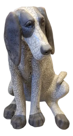 Charming Ceramic Dog Sculpture With Raku Crackle Glaze