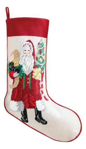 Santa & Black Puppy Embroidered Needlepoint Stocking