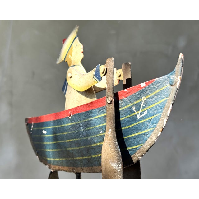 1950s Vintage Folk Art Nautical Metal Toy Sailor Pendulum Sculpture, 1950s For Sale - Image 5 of 13