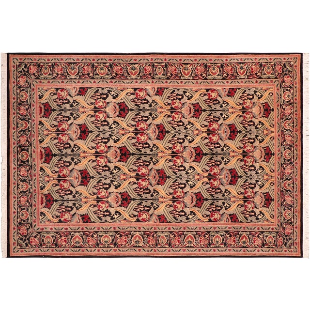 Black Ikat Floral 1990's Pak-Persian Black/Red Wool Rug - 6'0'' X 9'5'' For Sale - Image 8 of 9
