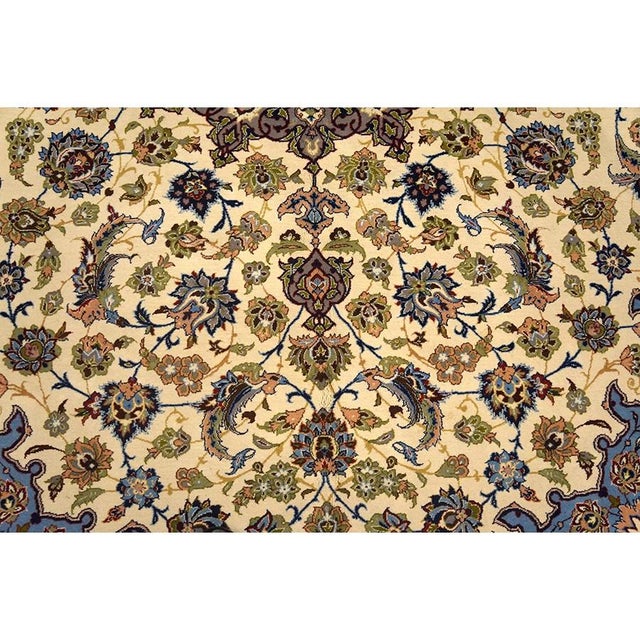Traditional 1950s Fine Traditional Beige Field Floral Vintage Isfahan Wool Silk Carpet Rug For Sale - Image 3 of 10