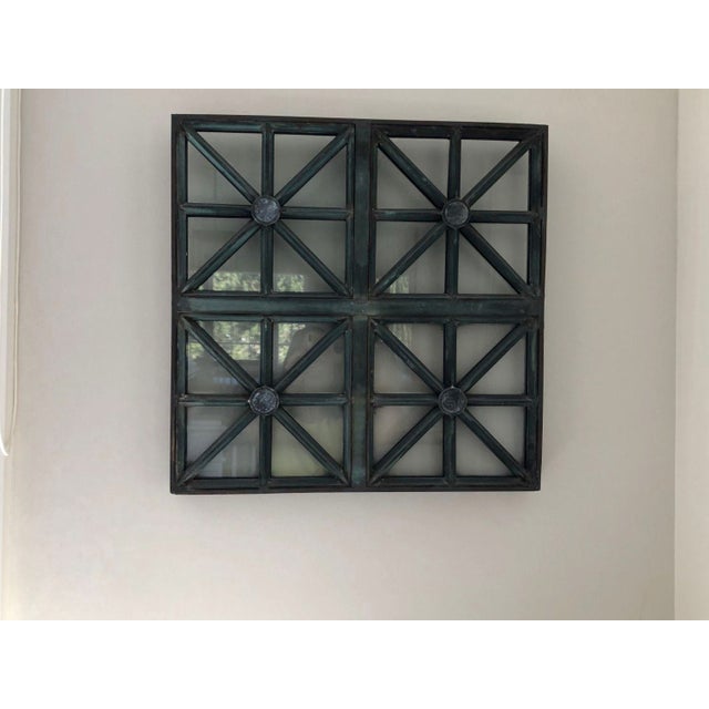 Neoclassical Early 20th Century Neoclassical Architectural Patinated Bronze and Glass Windows—A Pair For Sale - Image 3 of 5