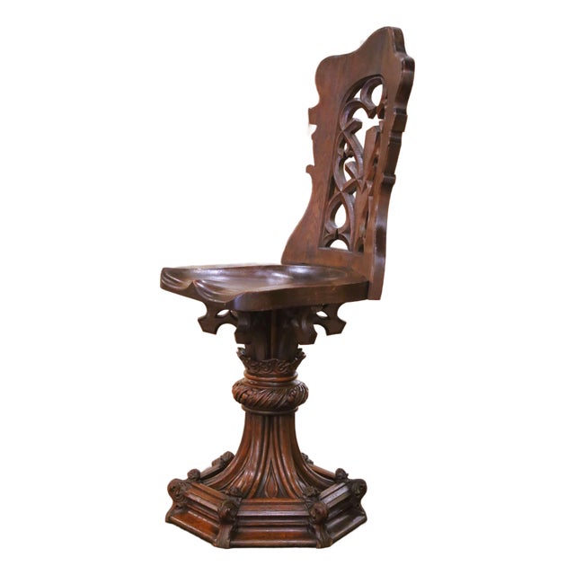 19th Century French Gothic Revival Oak Ecclesiastical Church Chair For Sale