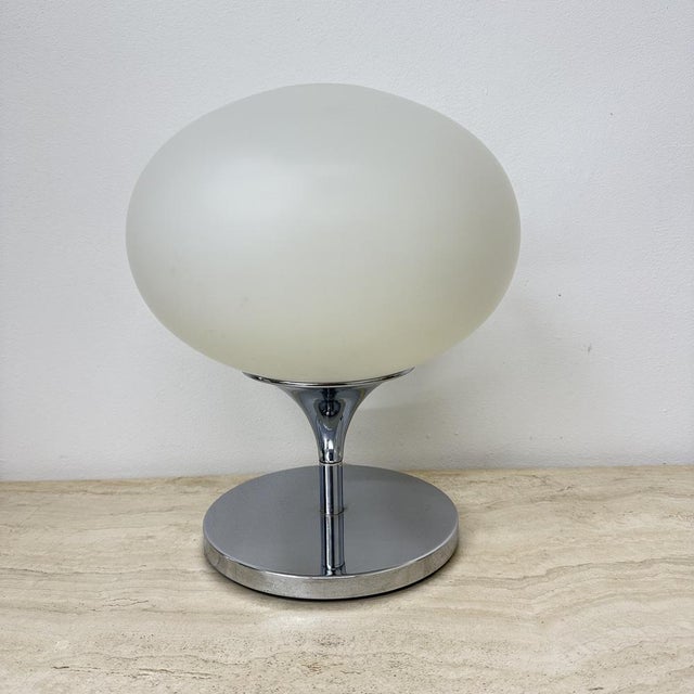 Space Age Opaline Glass, Chromed Steel and Cast Iron Lamp from Kaiser Leuchten, 1970s For Sale - Image 6 of 18
