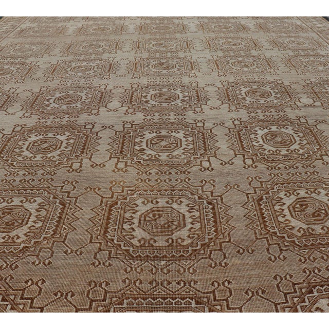 Mid 20th Century Vintage Hand-Knotted Turkman Rug With Repeating Sub-Geometric Octagonal Design 10'4 X 21'4 For Sale - Image 5 of 17