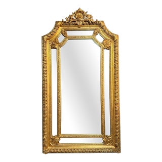 Large French Style Gilt Wood Section Mirror For Sale