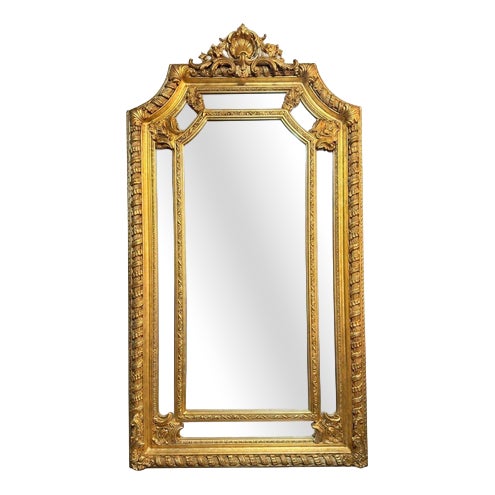 Large French Style Gilt Wood Section Mirror For Sale