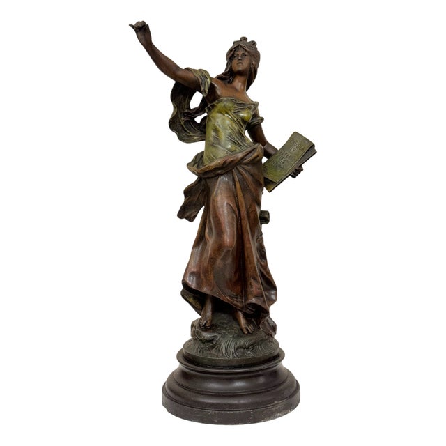 Auguste Moreau, Art Nouveau Allegorical Maiden, Late 19th Century, Spelter For Sale