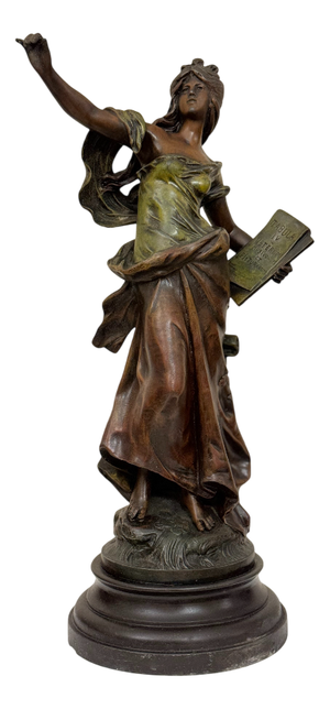 Auguste Moreau, Art Nouveau Allegorical Maiden, Late 19th Century, Spelter