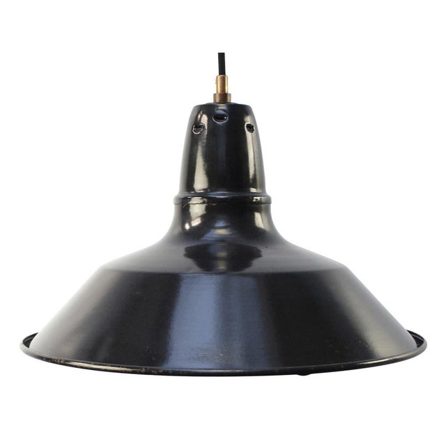 1950s Vintage Industrial French Black Dark Blue Enamel Pendant Lamp For Sale - Image 5 of 5