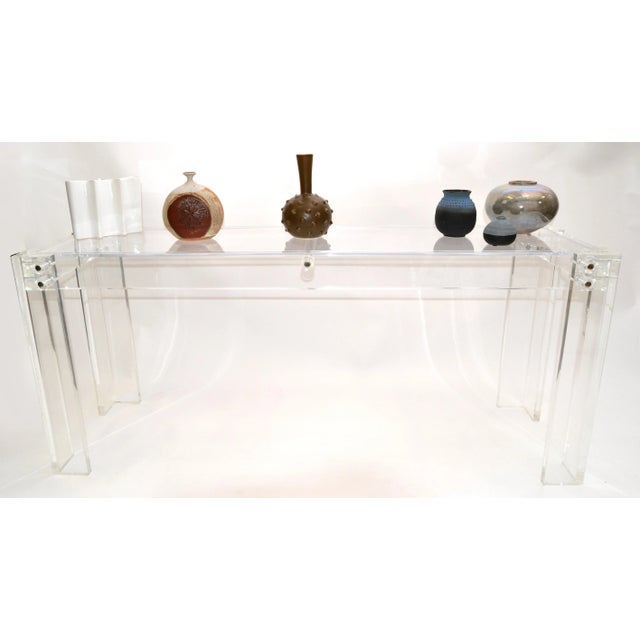 Modern Long Transparent Lucite Console, Hallway Table For Sale - Image 12 of 13