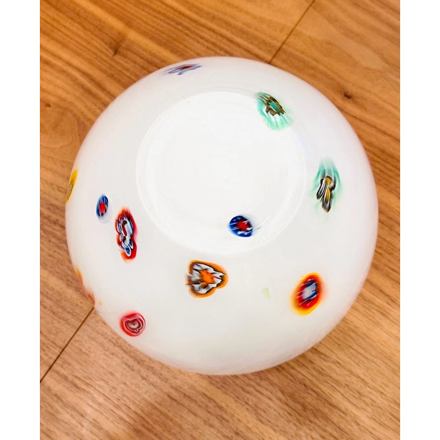 1990s Vintage Murano Style Millefiori Large Milk Glass Vase For Sale - Image 5 of 9
