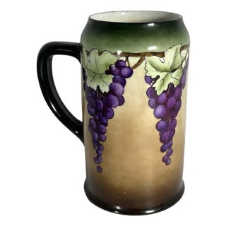 Early 20th Century Art Nouveau Hand-Painted Grapevine Porcelain Stein Mug For Sale