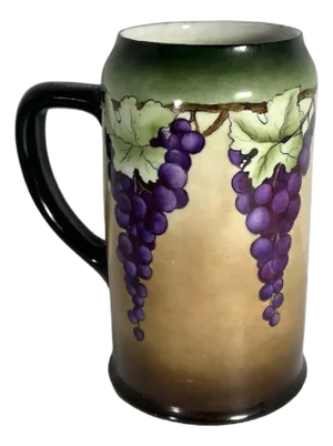 Early 20th Century Art Nouveau Hand-Painted Grapevine Porcelain Stein Mug