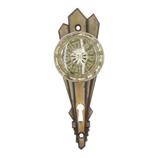 Vintage Art Deco Round Glass Brass Dummy Door Knob For Sale