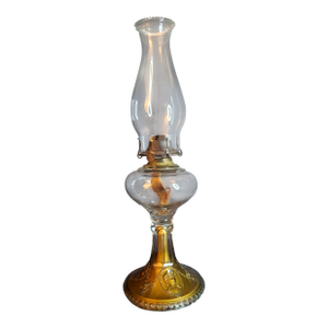 Antique Eapg Riverside Glass No. 423 Empress Kerosene Lamp Gold Intaglio Base 10.75" c.1894