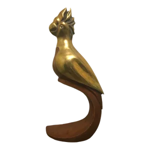 1970s Mid-Century Handmade Brass and Hardwood Parrot Statue Sculpture