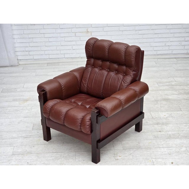 Scandinavian Armchair in Leather and Beech, 1970s For Sale - Image 14 of 18