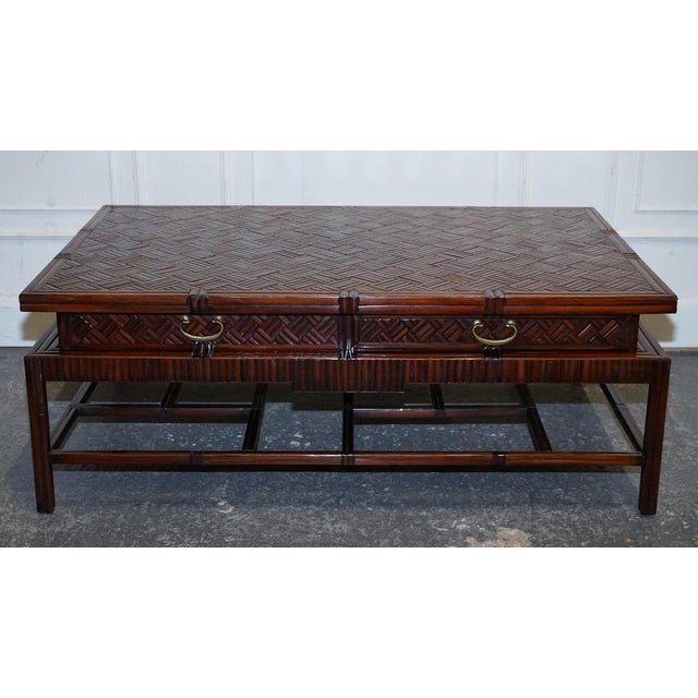 Faux Bamboo Pagoda Coffee Table with Drawers from Maitland & Clascoe, 1950s For Sale - Image 13 of 15