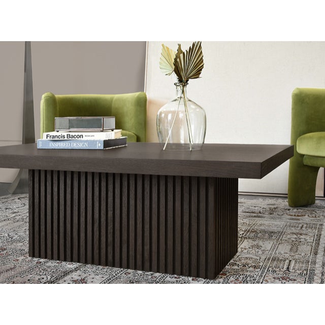Contemporary Matthew Izzo Home Tyson Espresso Oak Slab Coffee Table With Slatted Pedestal Base For Sale - Image 3 of 5