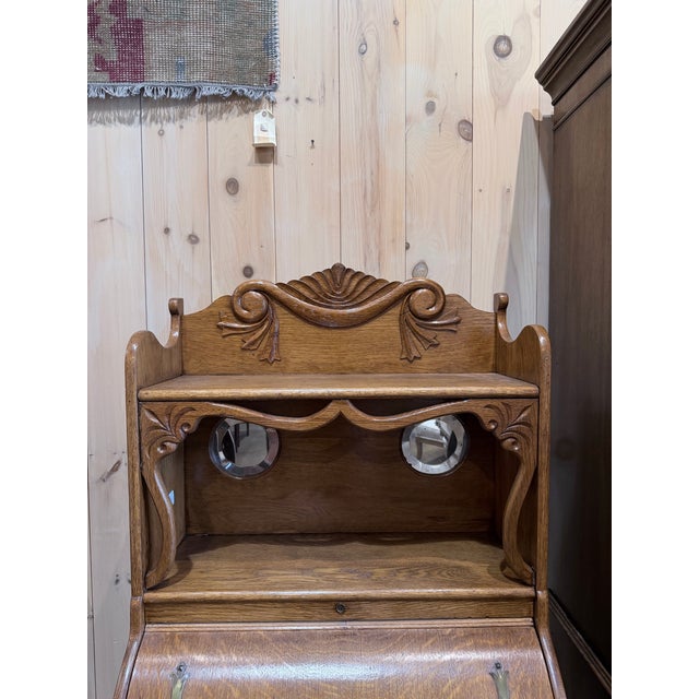 Victorian Early 20th Century Oak Cylinder Roll Secretary Desk For Sale - Image 3 of 12