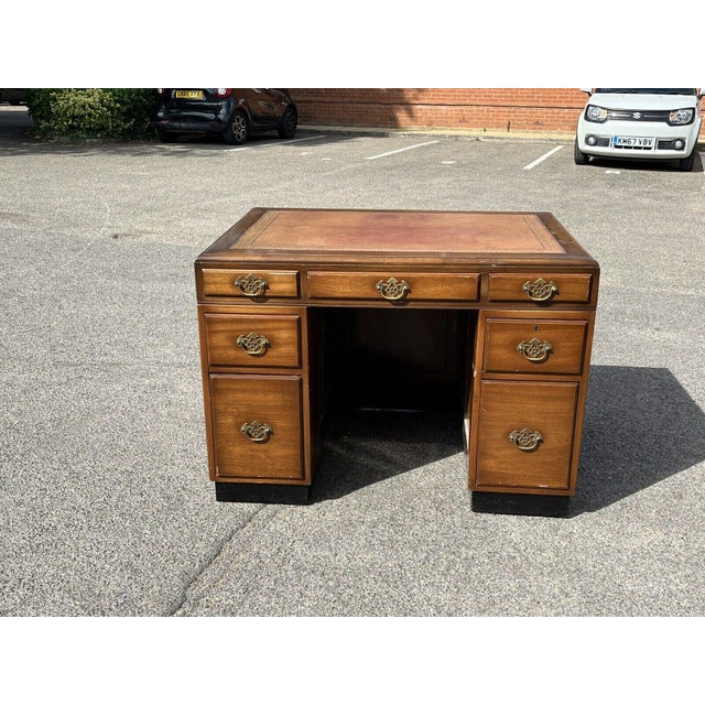 Mahogany Desk with Brass Handles, Panelled Sides and Rear For Sale - Image 11 of 15