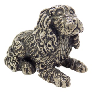 Vintage Italian Handmade Genuine Silver Sitting Dog Figurine, 1970s For Sale