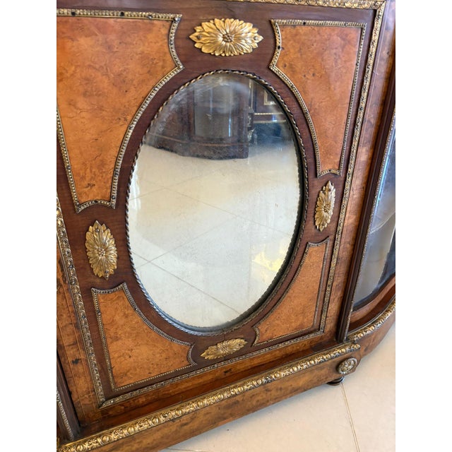 Wood Antique Victorian Burr Walnut Ormolu Mounted Credenza, 1860s For Sale - Image 7 of 17