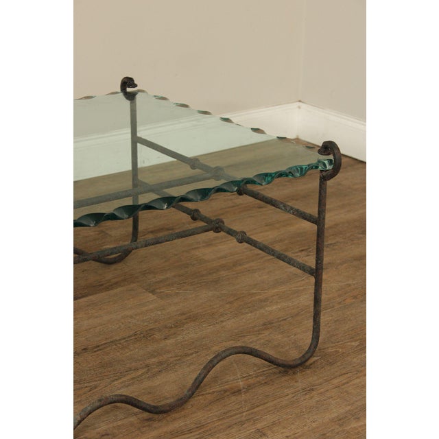Modernist Glass Top Wrought Iron Coffee Table For Sale - Image 4 of 17
