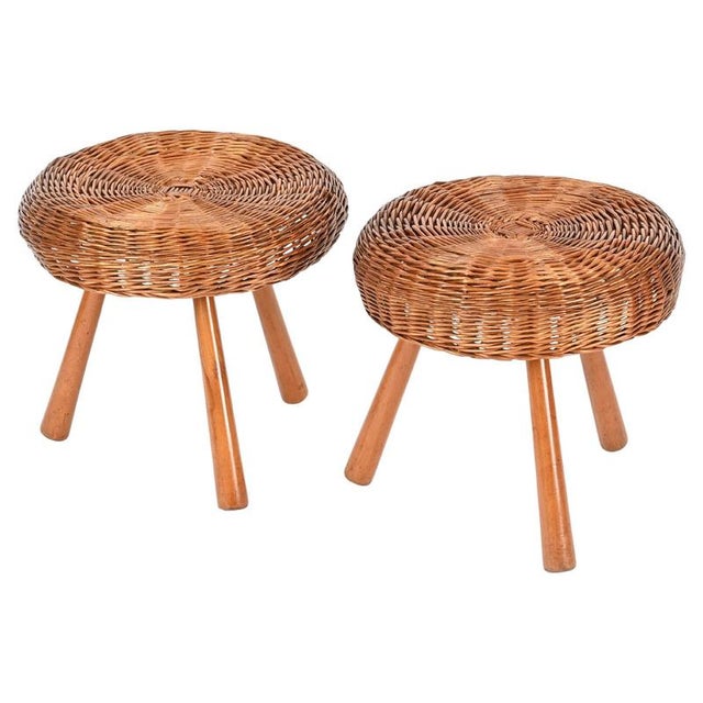 Large Vintage Stools in Wicker and Wood by Tony Paul, 1950s, Set of 2 For Sale - Image 18 of 18