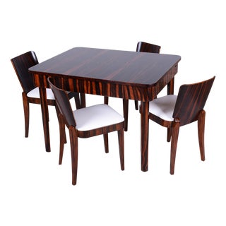 Art Deco Dining Set in Macassar and Leather from Oldřich Liška, Czech, 1920s, Set of 5 For Sale