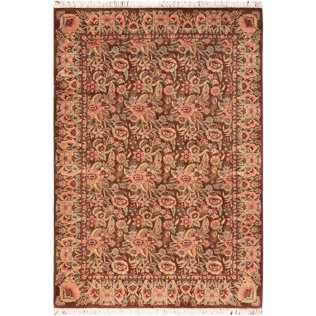 Floral 1990's Pak-Persian Brown/Pink Wool Rug - 5'11'' X 9'2'' For Sale - Image 9 of 9