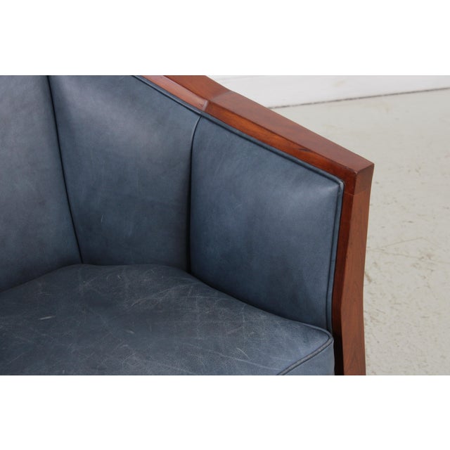 Blue Stickley Cherry Blue Leather Club Chair For Sale - Image 8 of 16