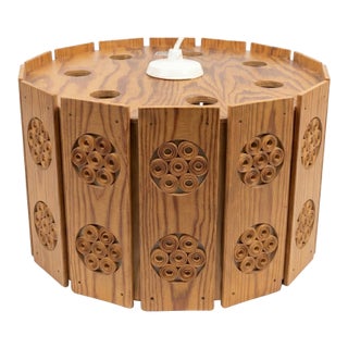 1970s Swedish Pine & Hessian Pendant Lamp by Byalaget For Sale