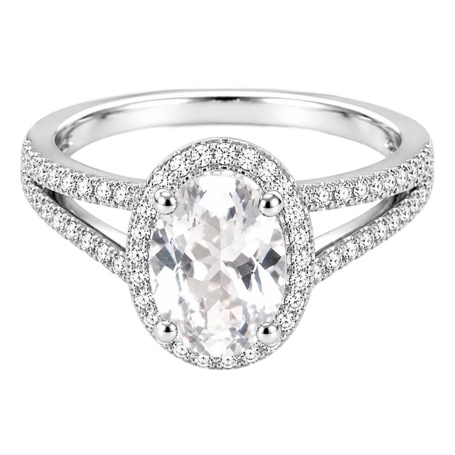 Late 20th Century 14K White Gold Aquamarine Diamond Engagement Ring Estate, Size 7.5 For Sale