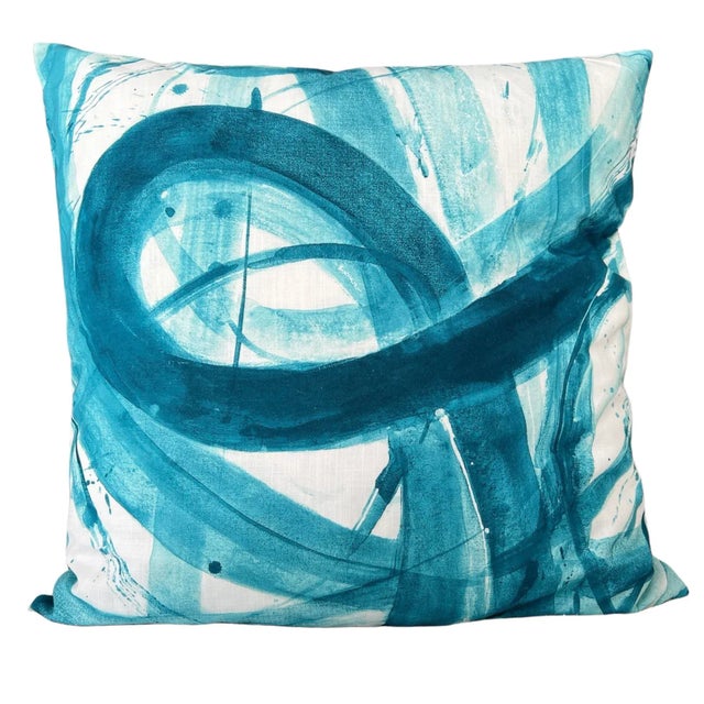 Blue Contemporary Abstract Teal Blue Painting Pillow Cover For Sale - Image 8 of 8