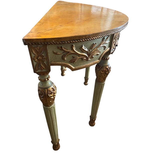 Console Tables in Lacquered and Gilded Fir Wood with Marbled Top, 1970s, Set of 2 For Sale - Image 6 of 7