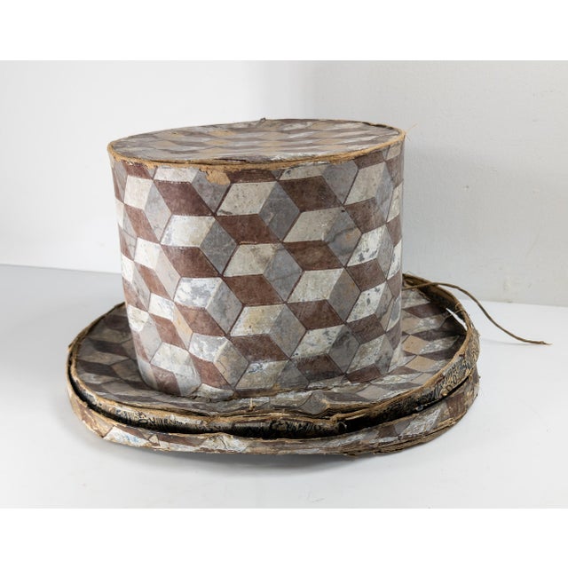 19th Century American Folk Op Art Wallpaper Bandbox in Top Hat Form For Sale - Image 4 of 13