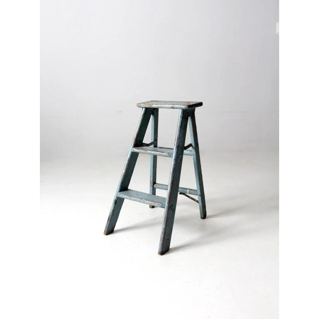 Vintage Wooden Blue Step Ladder For Sale - Image 13 of 13