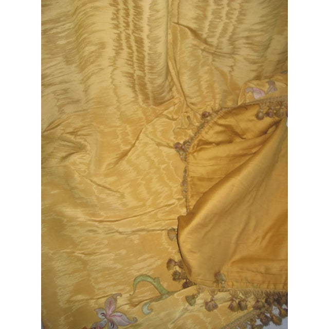 French Art Nouveau Yellow Moire Silk and Flowers Castle Curtains Drapes - A Pair For Sale - Image 10 of 12