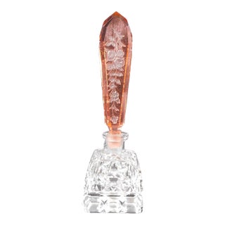 1960s Small Footed Perfume Bottle With Tall Peach Stopper For Sale