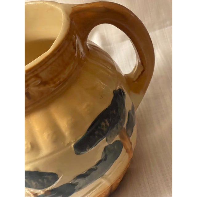 Antique 1910s Attributed to Roseville Yellow Ware Woodlands Pitcher Glazed Countryside Scene For Sale - Image 12 of 12