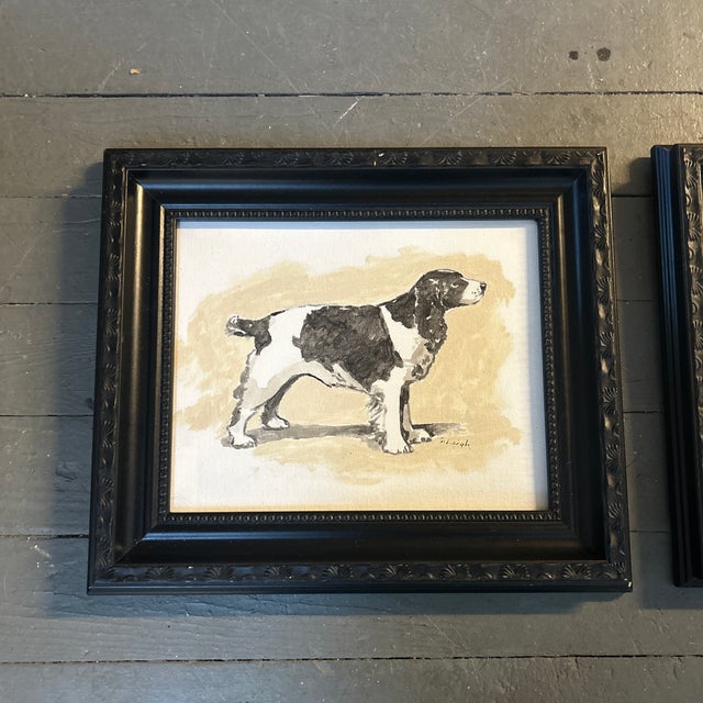 Set of two contemporary original dog portraits by Stephen Heigh. Signed and framed. Each measure 10x8 or 13.5x11.5 framed....