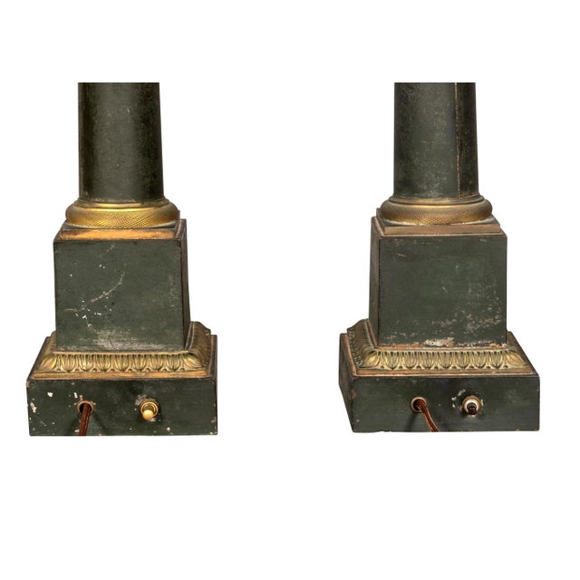 French Tole Columnar Table Lamps - A Pair For Sale - Image 9 of 13