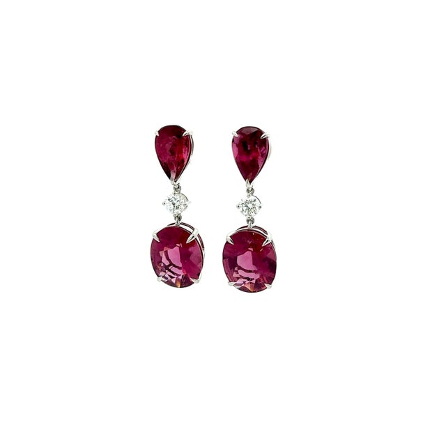 Pink Tourmaline Diamond 14k White Gold Drop Earrings- Set of 2 For Sale In Los Angeles - Image 6 of 8