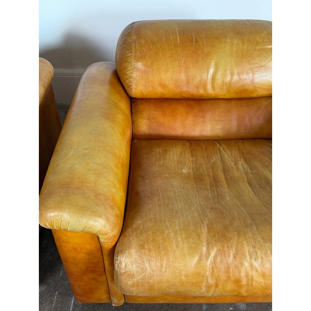 Vintage 1970's Italian Cognac Leather Lounge Chairs For Sale - Image 14 of 16