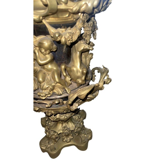 19th Century Italian Bronze Oil Lamp Electrified Cut Glass Cherub Base For Sale - Image 4 of 7